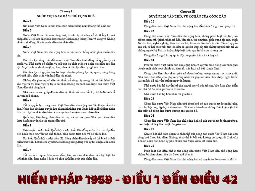 Hiến pháp 1959 - Điều 1 đến Điều 42 của Chương 1 đến Chương 3