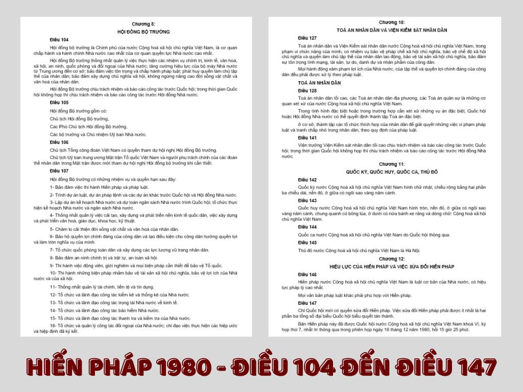 Hiến pháp 1980 - Điều 104 đến Điều 147 của Chương 8 đến Chương 12
