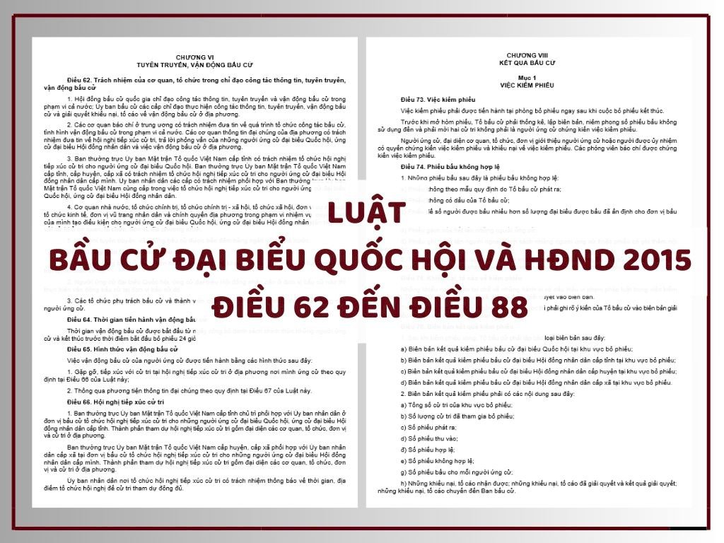 Luật bầu cử đại biểu Quốc hội và đại biểu Hội đồng nhân dân 2015 - Điều 62 đến Điều 88 - Chương VI đến Chương VIII