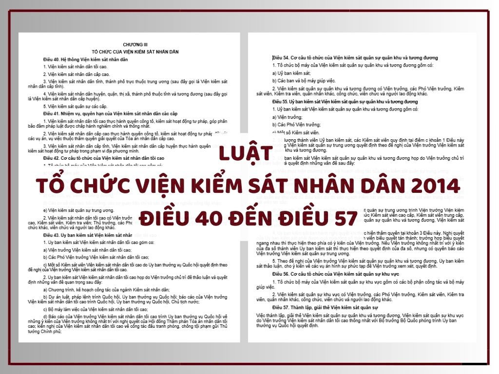Luật Tổ chức Viện kiểm sát nhân dân 2014 - Điều 40 đến Điều 57 - Chương III