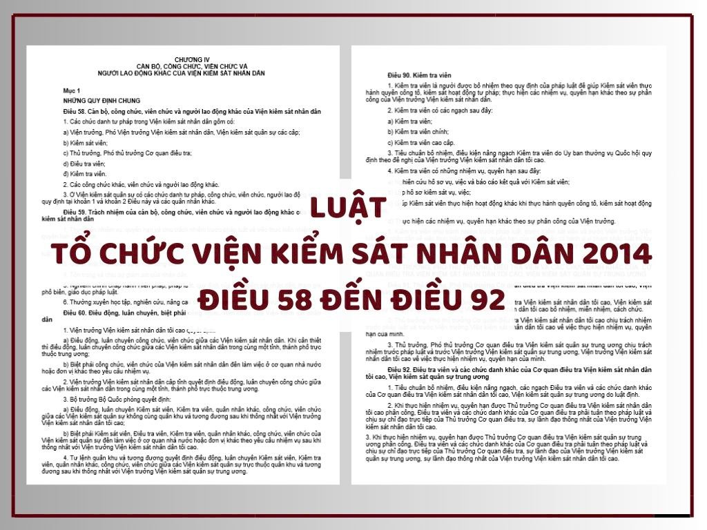 Luật Tổ chức Viện kiểm sát nhân dân 2014 - Điều 58 đến Điều 92 - Chương IV
