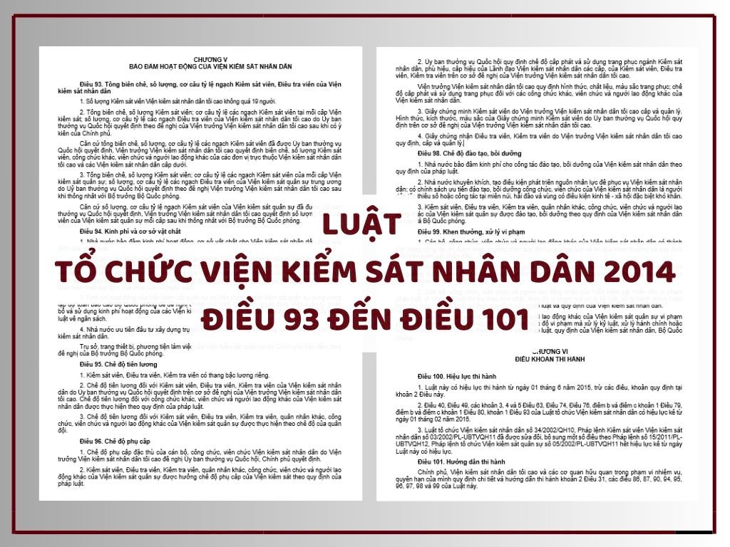 Luật Tổ chức Viện kiểm sát nhân dân 2014 - Điều 93 đến Điều 101 - Chương V và Chương VI