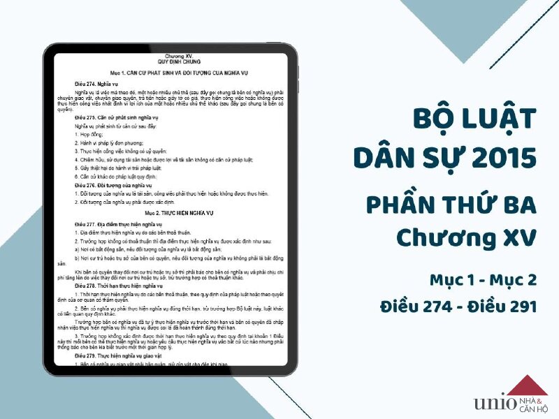 Bộ Luật Dân Sự 2015 - Điều 274 đến Điều 291 - Unio.vn