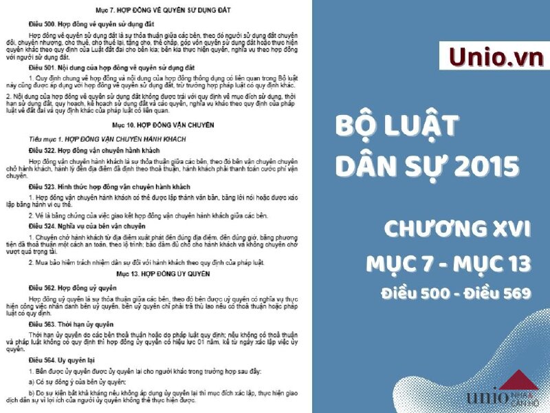 Bộ Luật Dân Sự 2015 - Điều 500 đến Điều 569 - Unio.vn